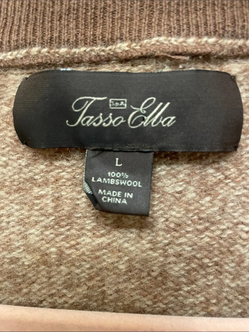 Tasso Elba Men's tan Brown Full-Zip Knit Sweater Jacket 100% Lambswool size L